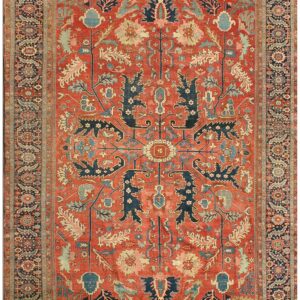 Antique Persian Serapi Carpet 11'6"×16'3" Strong Red & Blue, Hand-Knotted Wool, 1880s