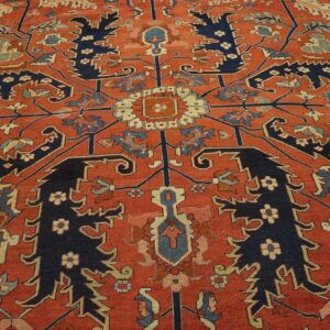 Antique Persian Serapi Carpet 11'6"×16'3" Strong Red & Blue, Hand-Knotted Wool, 1880s - detail view 9