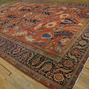 Antique Persian Serapi Carpet 11'6"×16'3" Strong Red & Blue, Hand-Knotted Wool, 1880s - detail view 2