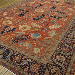 Antique Persian Serapi Carpet 11'6"×16'3" Strong Red & Blue, Hand-Knotted Wool, 1880s - detail view 3