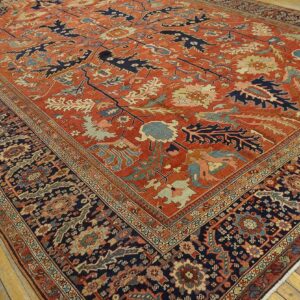 Antique Persian Serapi Carpet 11'6"×16'3" Strong Red & Blue, Hand-Knotted Wool, 1880s - detail view 5
