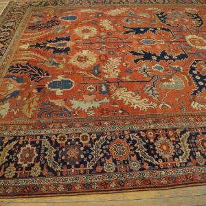 Antique Persian Serapi Carpet 11'6"×16'3" Strong Red & Blue, Hand-Knotted Wool, 1880s - detail view 6