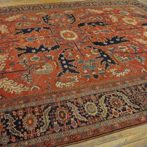 Antique Persian Serapi Carpet 11'6"×16'3" Strong Red & Blue, Hand-Knotted Wool, 1880s - detail view 7