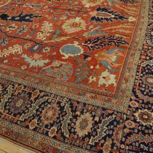 Antique Persian Serapi Carpet 11'6"×16'3" Strong Red & Blue, Hand-Knotted Wool, 1880s - detail view 8