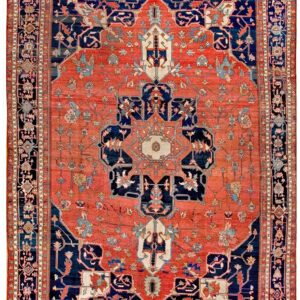 Antique Persian Serapi Rug 10'6"×14'3" Red Medallion, 1890s