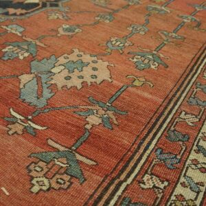 Antique Persian Serapi Rug 10'6"×14'3" Red Medallion, 1890s - detail view 1
