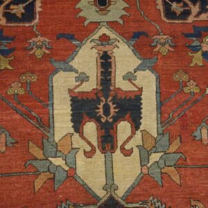 Antique Persian Serapi Rug 10'6"×14'3" Red Medallion, 1890s - detail view 2
