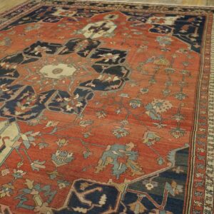 Antique Persian Serapi Rug 10'6"×14'3" Red Medallion, 1890s - detail view 3