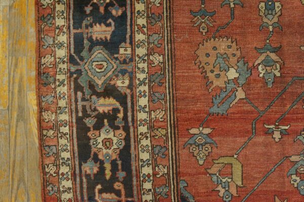 Antique persian serapi rug 10'6"×14'3" red medallion, 1890s - detail view 5