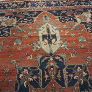 Antique Persian Serapi Rug 10'6"×14'3" Red Medallion, 1890s - detail view 7