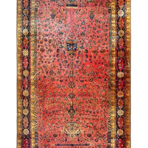 Antique Persian Silk & Wool Kashan Carpet 10'3"×16'8" Pink Floral, Grand Scale, Circa 1925 - detail view 1