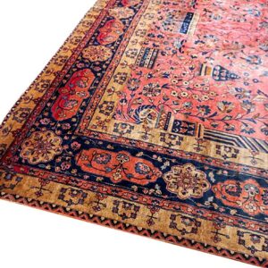 Antique Persian Silk & Wool Kashan Carpet 10'3"×16'8" Pink Floral, Grand Scale, Circa 1925 - detail view 3
