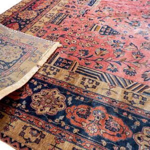 Antique Persian Silk & Wool Kashan Carpet 10'3"×16'8" Pink Floral, Grand Scale, Circa 1925 - detail view 4