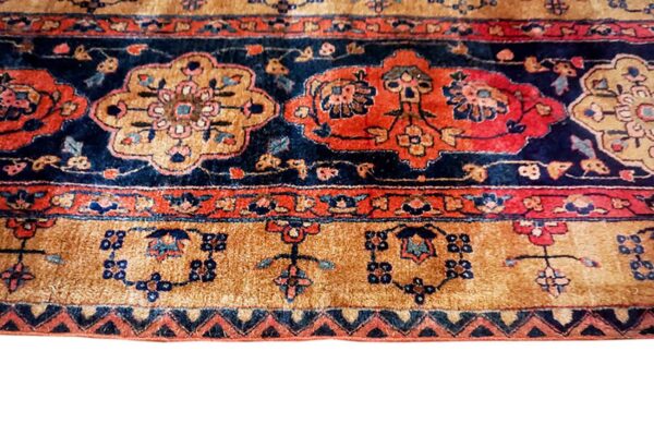 Antique persian silk & wool kashan carpet 10'3"×16'8" pink floral, grand scale, circa 1925 - detail view 5