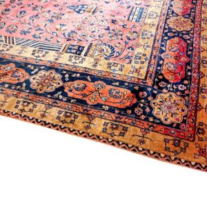 Antique Persian Silk & Wool Kashan Carpet 10'3"×16'8" Pink Floral, Grand Scale, Circa 1925 - detail view 6