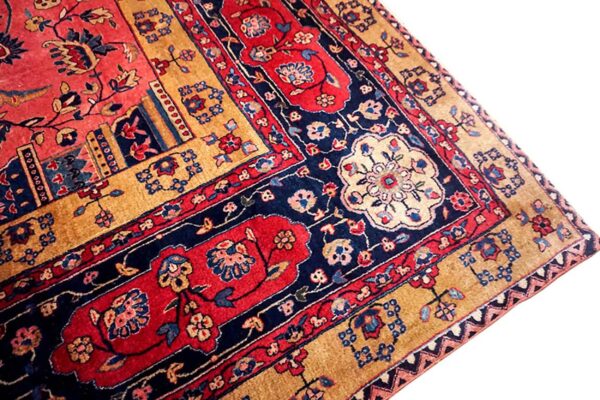 Antique persian silk & wool kashan carpet 10'3"×16'8" pink floral, grand scale, circa 1925 - detail view 7