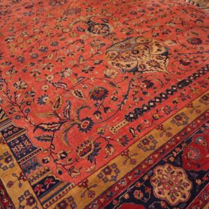 Antique Persian Silk & Wool Kashan Carpet 10'3"×16'8" Pink Floral, Grand Scale, Circa 1925 - detail view 8