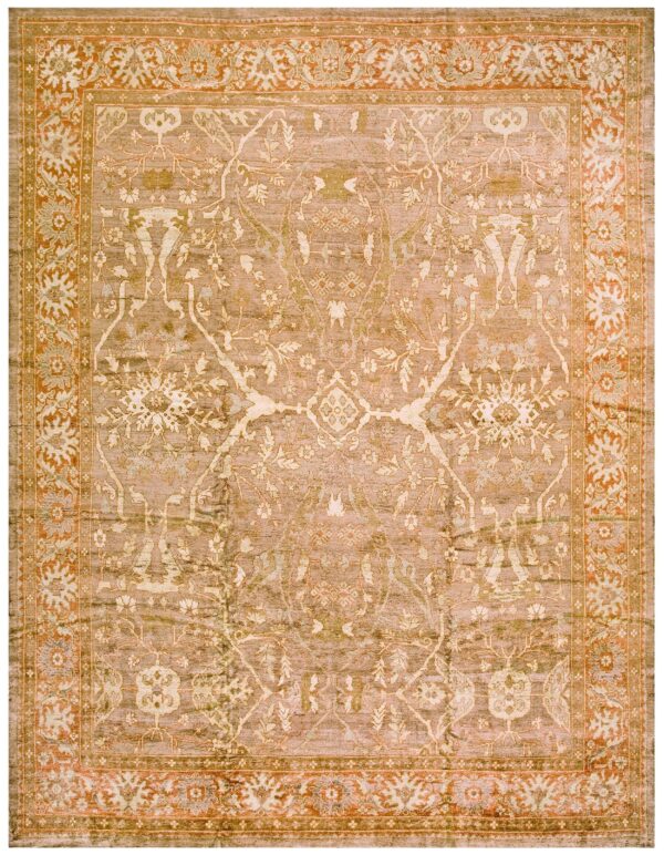 Antique persian sultanabad carpet 10'4"ã—13'4" buff & salmon, hand-knotted wool, 1890s