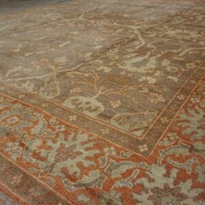 Antique Persian Sultanabad Carpet 10'4"Ã—13'4" Buff & Salmon, Hand-Knotted Wool, 1890s - detail view 9