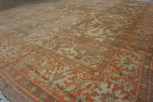 Antique persian sultanabad carpet 10'4"ã—13'4" buff & salmon, hand-knotted wool, 1890s - detail view 9