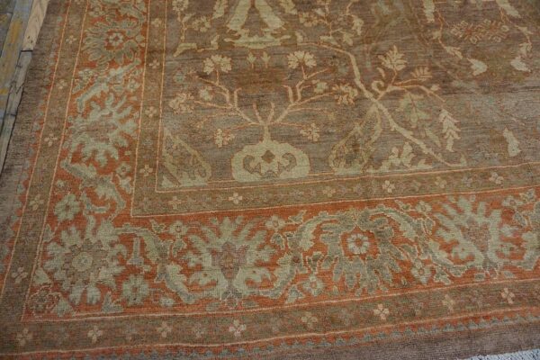 Antique persian sultanabad carpet 10'4"ã—13'4" buff & salmon, hand-knotted wool, 1890s - detail view 10