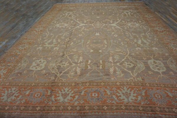 Antique persian sultanabad carpet 10'4"ã—13'4" buff & salmon, hand-knotted wool, 1890s - detail view 1