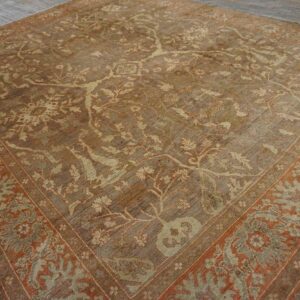 Antique Persian Sultanabad Carpet 10'4"Ã—13'4" Buff & Salmon, Hand-Knotted Wool, 1890s - detail view 2