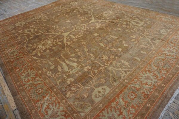 Antique persian sultanabad carpet 10'4"ã—13'4" buff & salmon, hand-knotted wool, 1890s - detail view 2