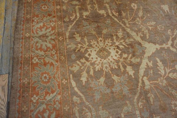 Antique persian sultanabad carpet 10'4"ã—13'4" buff & salmon, hand-knotted wool, 1890s - detail view 4