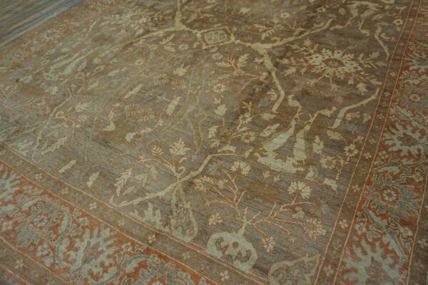 Antique persian sultanabad carpet 10'4"ã—13'4" buff & salmon, hand-knotted wool, 1890s - detail view 5