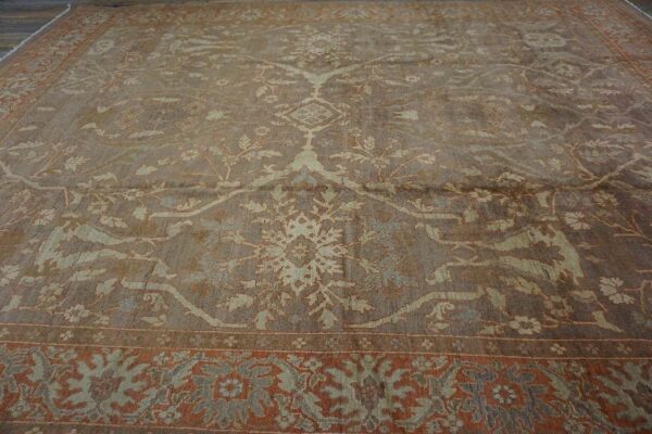 Antique persian sultanabad carpet 10'4"ã—13'4" buff & salmon, hand-knotted wool, 1890s - detail view 6