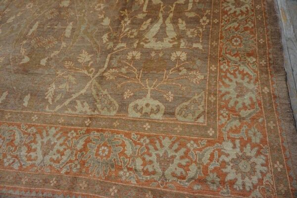 Antique persian sultanabad carpet 10'4"ã—13'4" buff & salmon, hand-knotted wool, 1890s - detail view 7