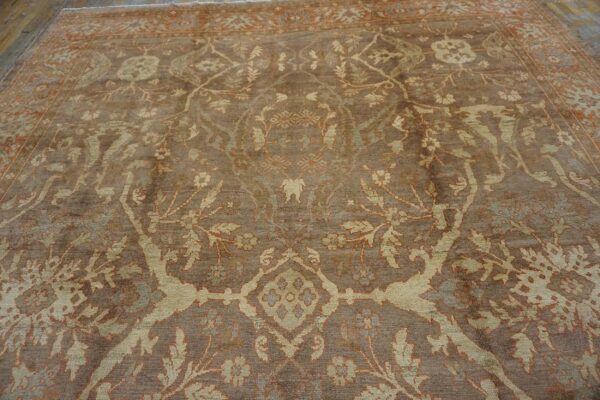 Antique persian sultanabad carpet 10'4"ã—13'4" buff & salmon, hand-knotted wool, 1890s - detail view 8