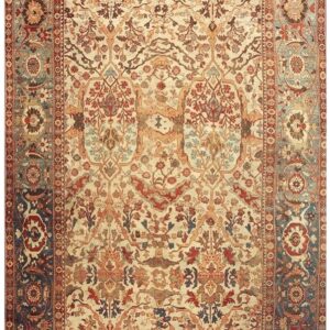 Antique Persian Sultanabad Carpet 13'2"×20'8" Ivory Field, Red Border, Floral Medallion, 1890s