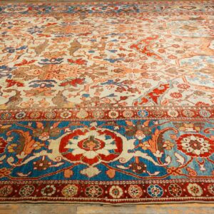 Antique Persian Sultanabad Carpet 13'2"×20'8" Ivory Field, Red Border, Floral Medallion, 1890s - detail view 9