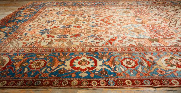Antique persian sultanabad carpet 13'2"×20'8" ivory field, red border, floral medallion, 1890s - detail view 9