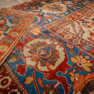 Antique Persian Sultanabad Carpet 13'2"×20'8" Ivory Field, Red Border, Floral Medallion, 1890s - detail view 10