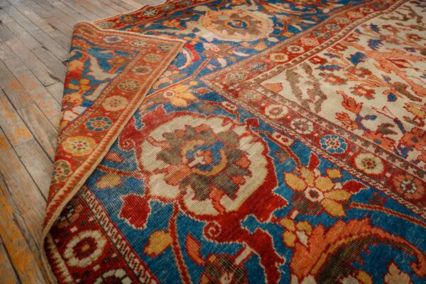 Antique persian sultanabad carpet 13'2"×20'8" ivory field, red border, floral medallion, 1890s - detail view 10