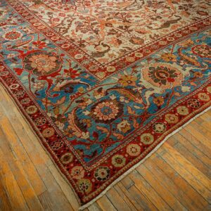 Antique Persian Sultanabad Carpet 13'2"×20'8" Ivory Field, Red Border, Floral Medallion, 1890s - detail view 11