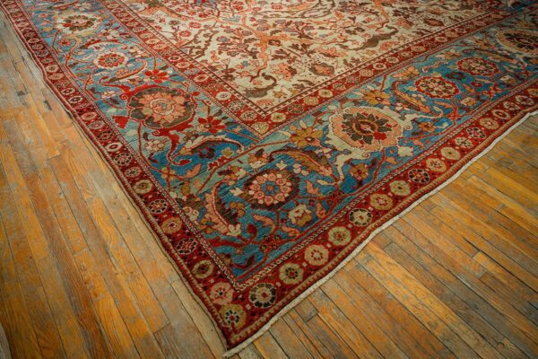 Antique persian sultanabad carpet 13'2"×20'8" ivory field, red border, floral medallion, 1890s - detail view 11