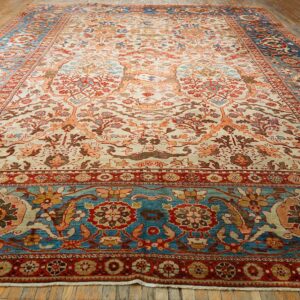 Antique Persian Sultanabad Carpet 13'2"×20'8" Ivory Field, Red Border, Floral Medallion, 1890s - detail view 1