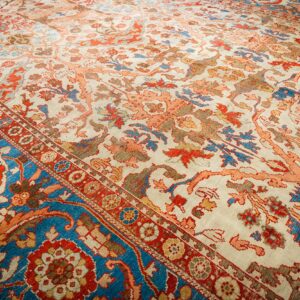Antique Persian Sultanabad Carpet 13'2"×20'8" Ivory Field, Red Border, Floral Medallion, 1890s - detail view 2