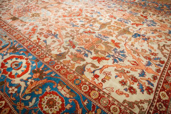 Antique persian sultanabad carpet 13'2"×20'8" ivory field, red border, floral medallion, 1890s - detail view 2
