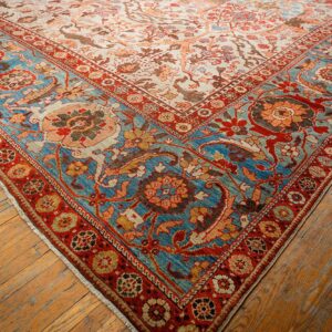 Antique Persian Sultanabad Carpet 13'2"×20'8" Ivory Field, Red Border, Floral Medallion, 1890s - detail view 3