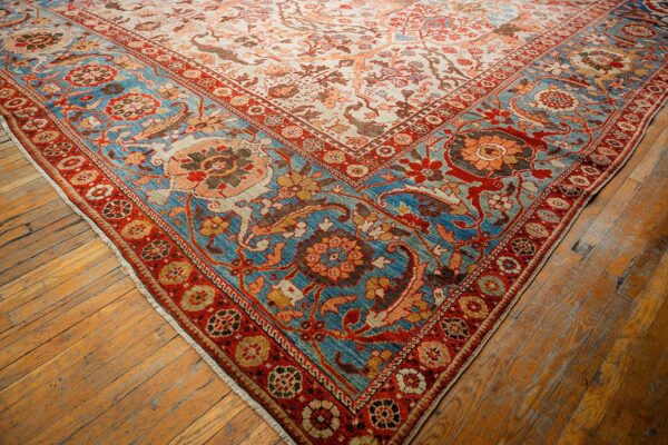 Antique persian sultanabad carpet 13'2"×20'8" ivory field, red border, floral medallion, 1890s - detail view 3