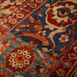 Antique Persian Sultanabad Carpet 13'2"×20'8" Ivory Field, Red Border, Floral Medallion, 1890s - detail view 4