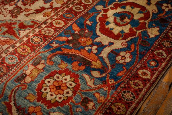 Antique persian sultanabad carpet 13'2"×20'8" ivory field, red border, floral medallion, 1890s - detail view 4