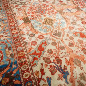 Antique Persian Sultanabad Carpet 13'2"×20'8" Ivory Field, Red Border, Floral Medallion, 1890s - detail view 6
