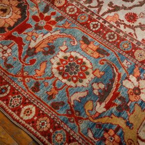Antique Persian Sultanabad Carpet 13'2"×20'8" Ivory Field, Red Border, Floral Medallion, 1890s - detail view 8