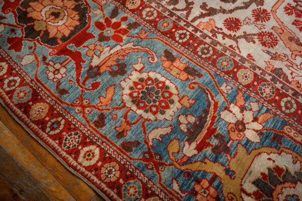 Antique persian sultanabad carpet 13'2"×20'8" ivory field, red border, floral medallion, 1890s - detail view 8